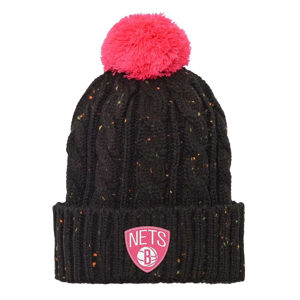 Bonnet en tricot noir Brooklyn Nets Nep pour jeune avec pompon