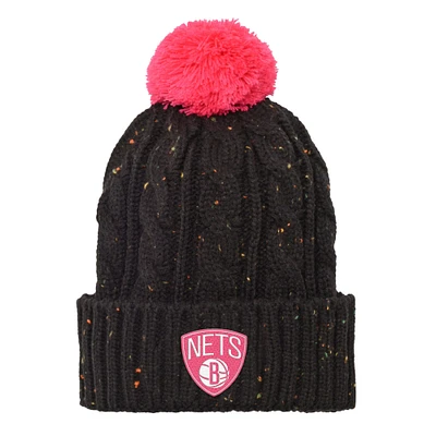 Bonnet en tricot noir Brooklyn Nets Nep pour jeune avec pompon