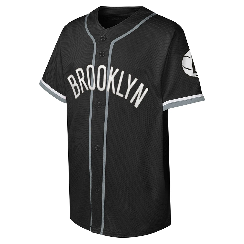 Maillot de baseball à boutons complets Brooklyn Nets noir pour jeunes