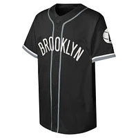 Youth Black Brooklyn Nets Stitch Full-Button Baseball  Jersey