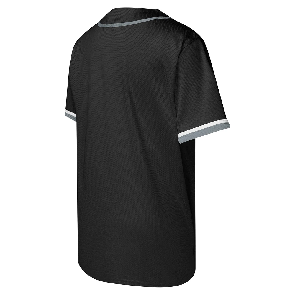 Youth Black Brooklyn Nets Stitch Full-Button Baseball  Jersey