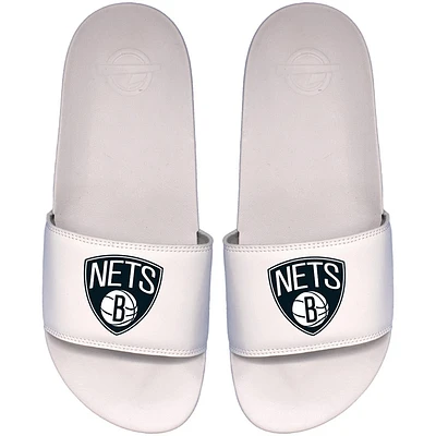 Youth ISlide White Brooklyn Nets Primary Motto Slide Sandals