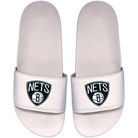 Youth ISlide White Brooklyn Nets Primary Motto Slide Sandals