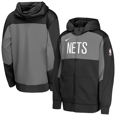 Sweat à capuche entièrement zippé Nike Brooklyn Nets Authentic On-Court Showtime Performance noir/gris pour jeune