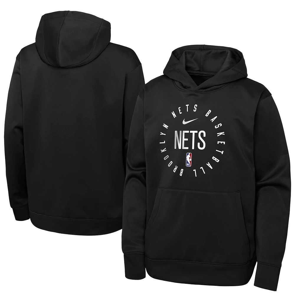 Sweat à capuche Nike Brooklyn Nets Performance Practice Spotlight pour jeunes, noir