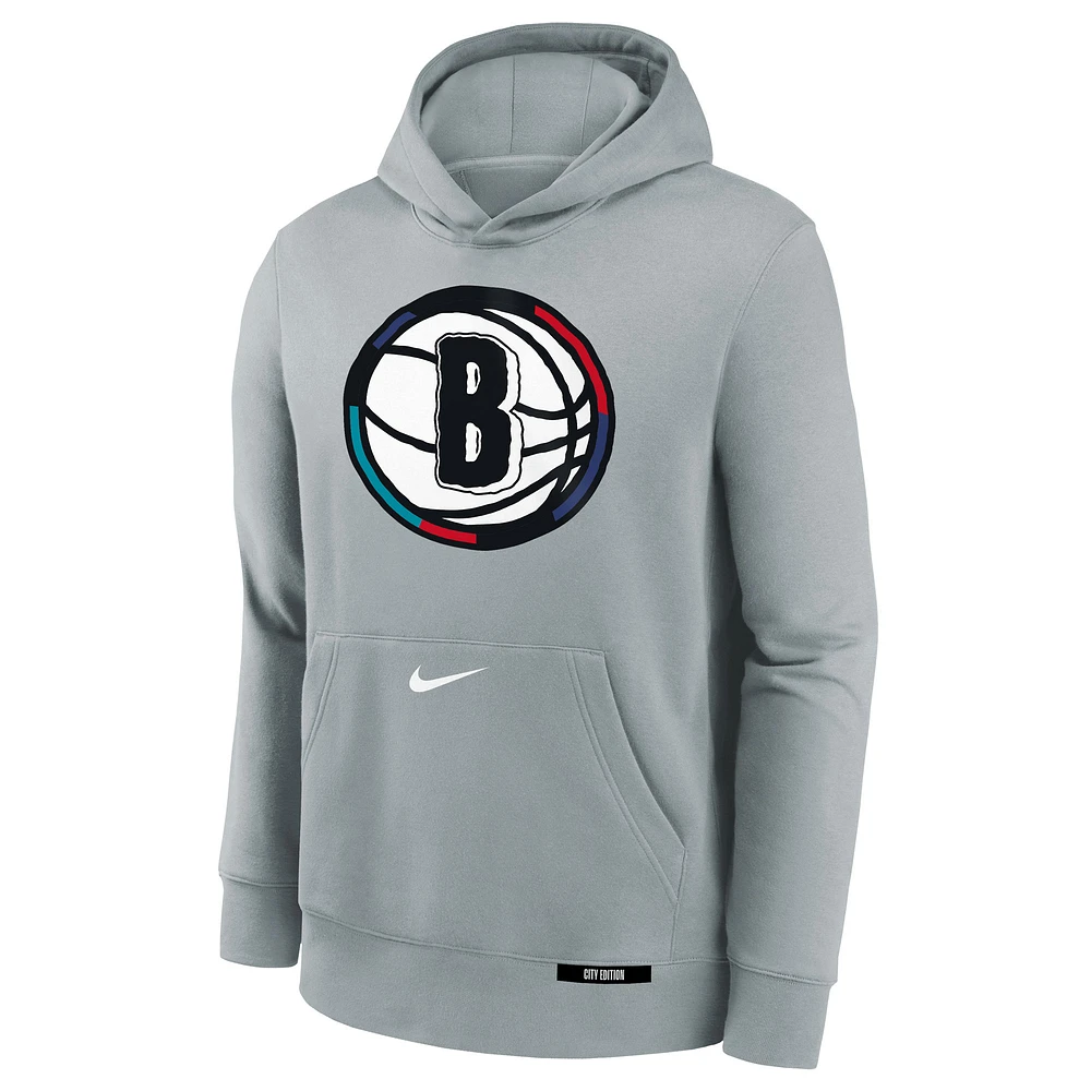 Youth Nike  Silver Brooklyn Nets 2024/25 City Edition Club Fleece Pullover Hoodie