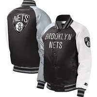 Youth Starter Black Brooklyn Nets Raglan Full-Snap Varsity Jacket