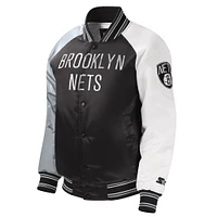 Youth Starter Black Brooklyn Nets Raglan Full-Snap Varsity Jacket