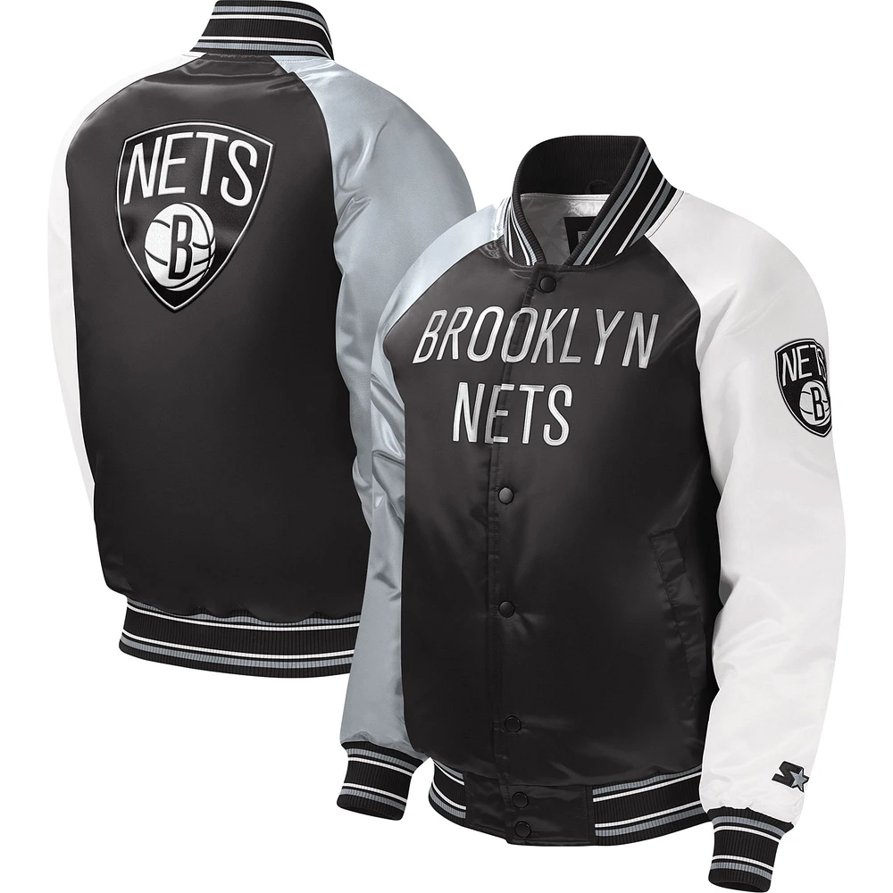 Veste universitaire à boutons-pression raglan Brooklyn Nets Starter noire pour jeune