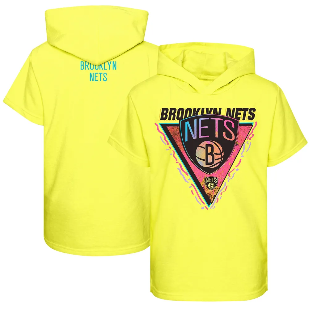 Youth Brooklyn Nets Yellow Game On Short Sleeve Pullover Hoodie T-Shirt