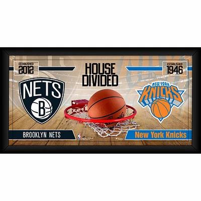 Brooklyn Nets vs. New York Knicks Framed 10" x 20" House Divided Collage