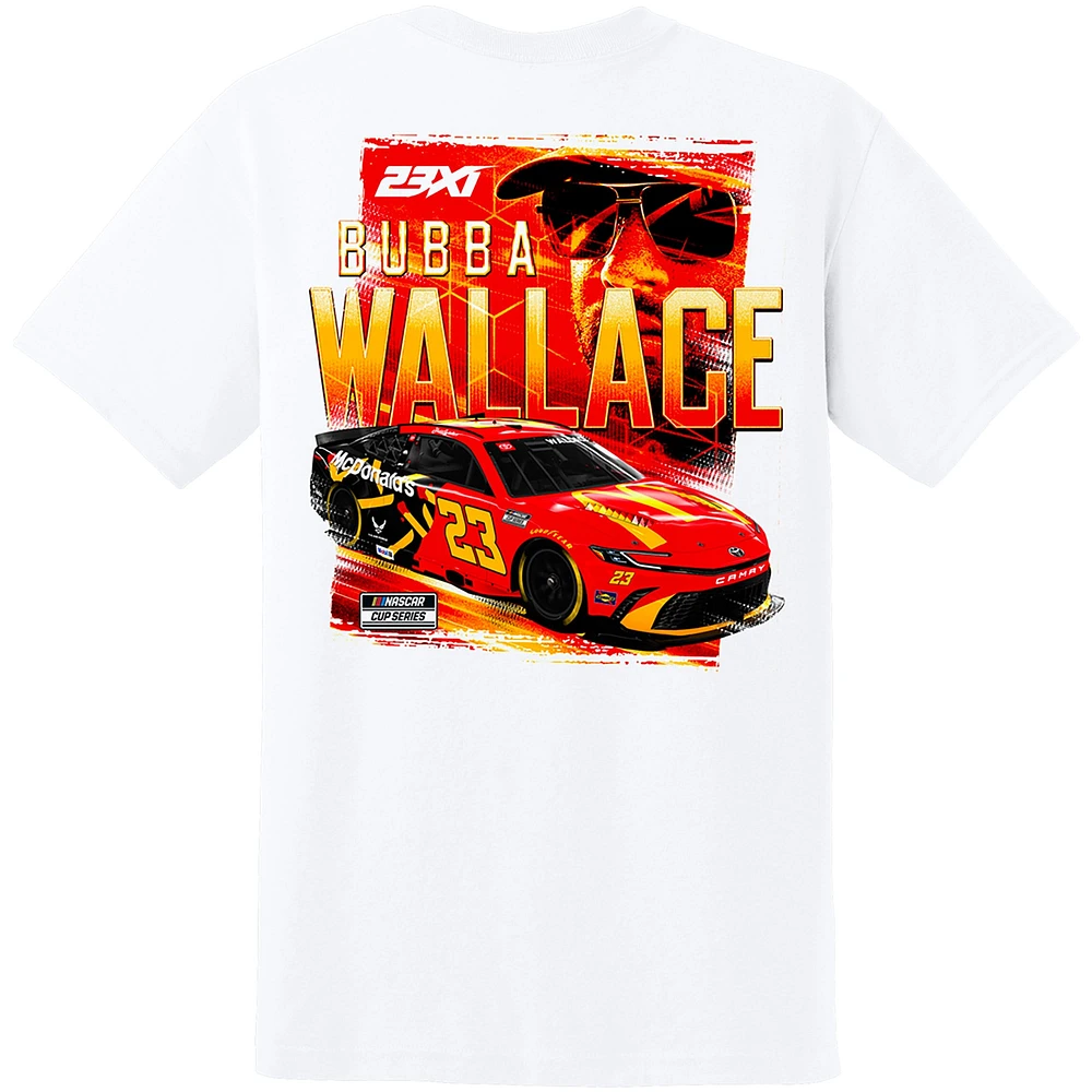 T-shirt blanc 23XI Racing pour homme, motif voiture Bubba Wallace McDonald's
