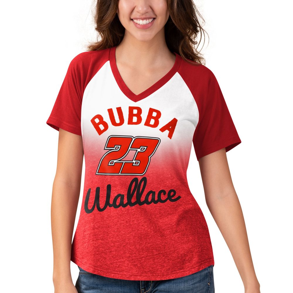 Women's Touch White/Red Bubba Wallace Shortstop Ombre Raglan V-Neck T-Shirt