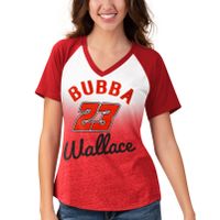 Women's Touch White/Red Bubba Wallace Shortstop Ombre Raglan V-Neck T-Shirt