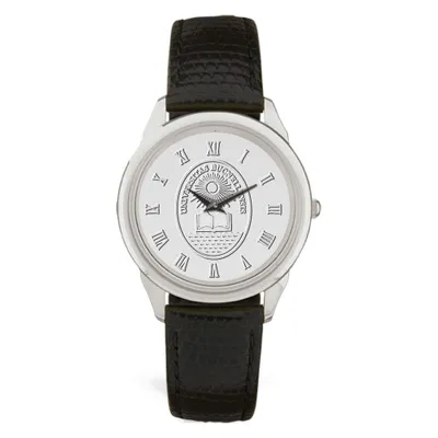 Bucknell Bison Medallion Black Leather Wristwatch - Silver