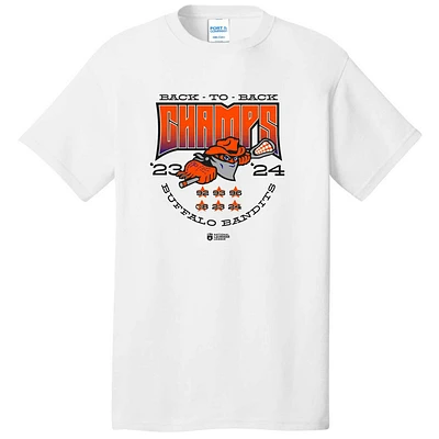 Women's White Buffalo Bandits Back-To-Back NLL Cup Champions T-Shirt