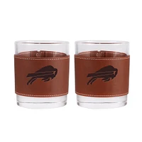 Lot de 2 verres à whisky Buffalo Bills de 12 oz avec emballage en cuir