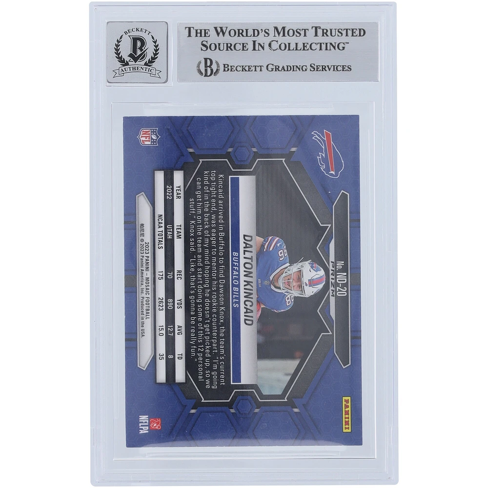 Dalton Kincaid Buffalo Bills Autographed 2023 Panini Mosaic Mosaic #ND-20 Beckett Fanatics Witnessed Authenticated Rookie Card