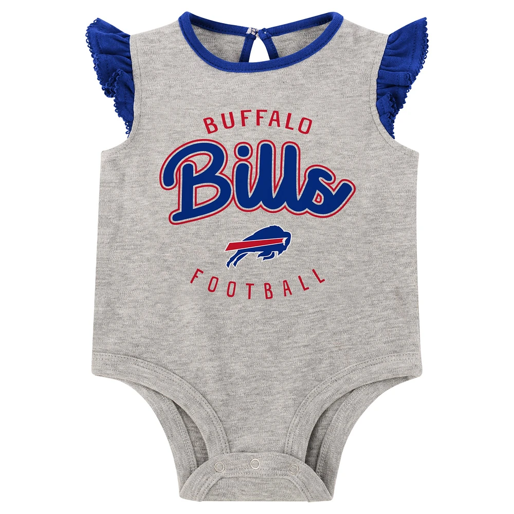 Girls Infant Heather Grey/Royal Buffalo Bills Ensemble trois pièces avec body, jupe et chaussons