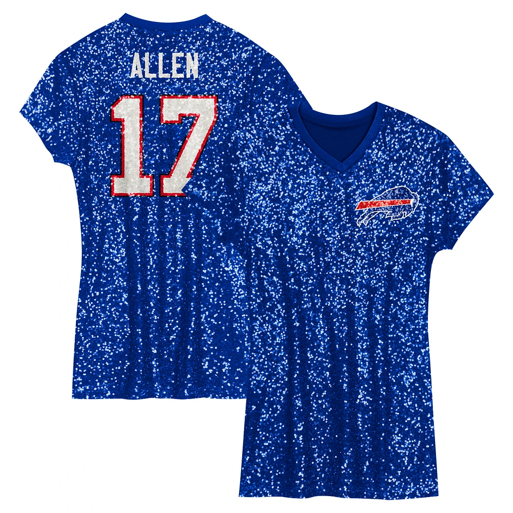 Robe à col en V sequins avec nom et numéro de joueur des Royal Buffalo Bills Josh Allen pour filles