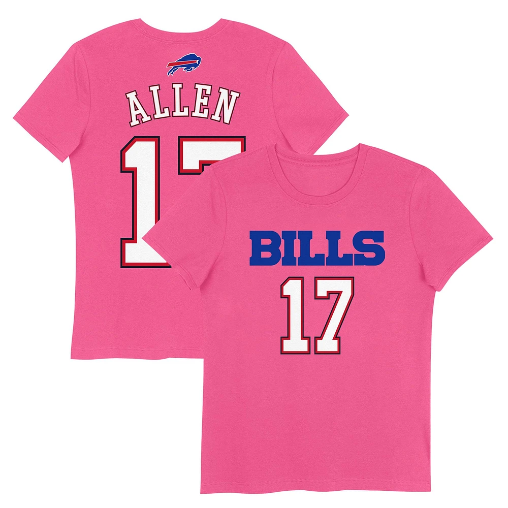 T-shirt rose pour jeunes filles Josh Allen avec nom et numéro de joueur des Buffalo Bills