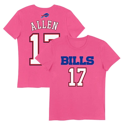 T-shirt rose pour jeunes filles Josh Allen avec nom et numéro de joueur des Buffalo Bills