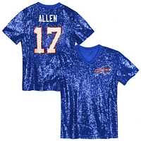 Maillot à paillettes col en V pour jeunes filles Josh Allen Royal Buffalo Bills