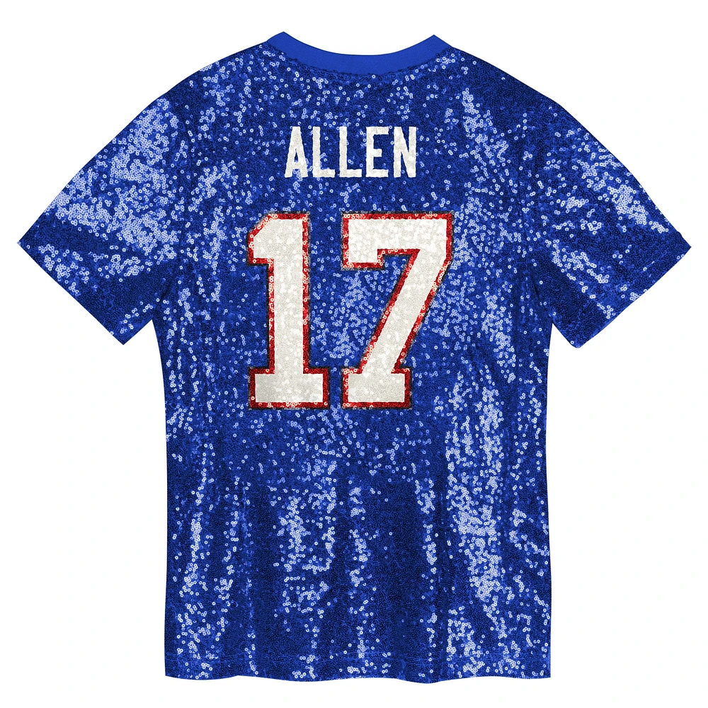 Maillot à paillettes col en V pour jeunes filles Josh Allen Royal Buffalo Bills