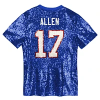 Girls Youth Josh Allen Royal Buffalo Bills Sequin V-Neck Fashion Jersey