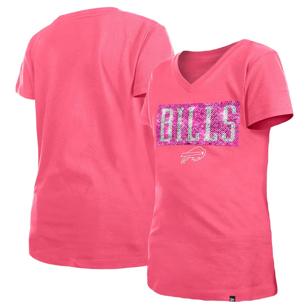 New Era Youth Girls Pink Buffalo Bills Reverse Sequin V-Neck T-shirt