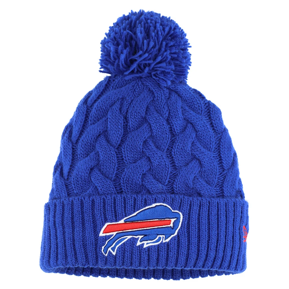 Bonnet en tricot torsadé à revers et pompon pour filles New Era Royal Buffalo Bills