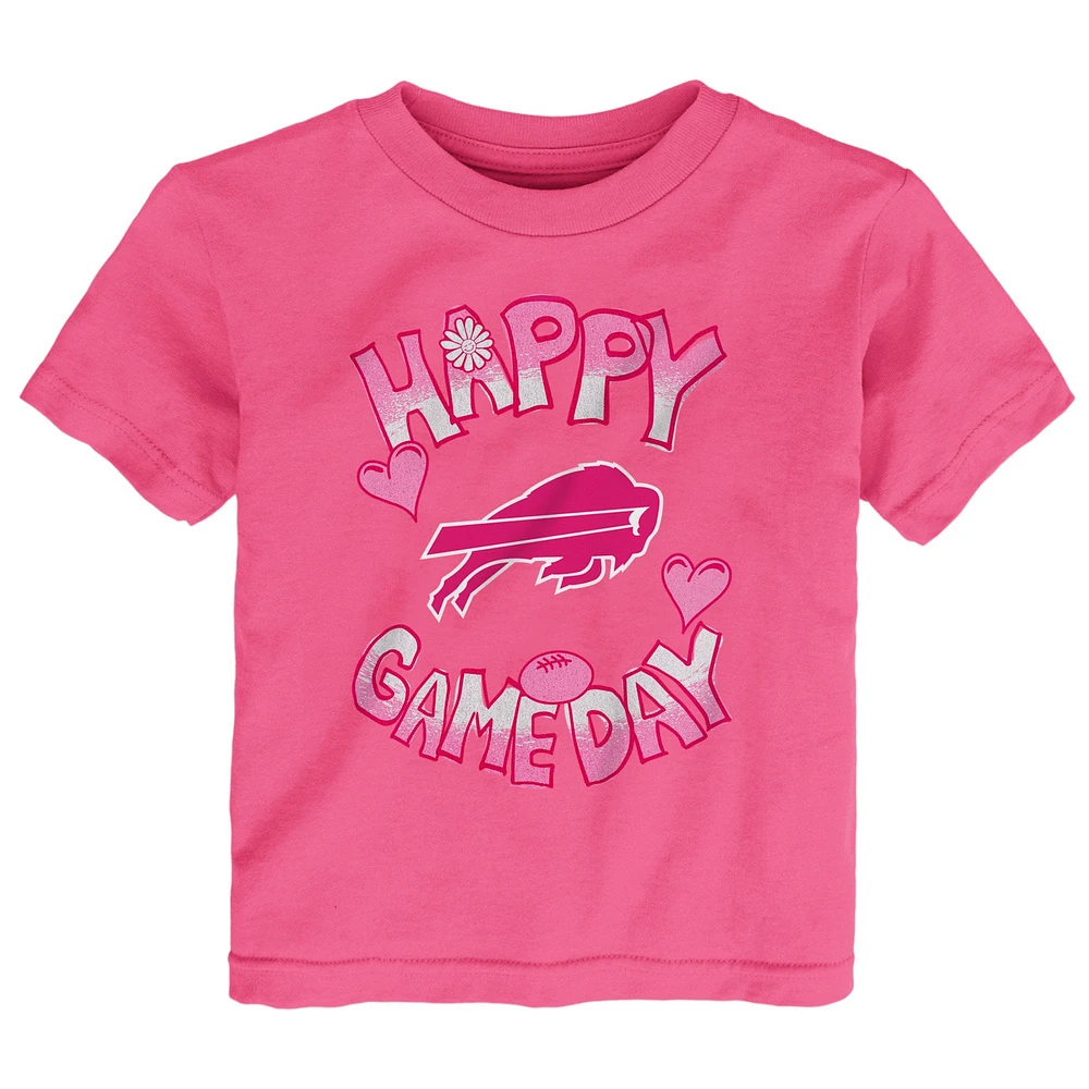 T-shirt rose pour bébé avec inscription « Happy Gameday » des Buffalo Bills