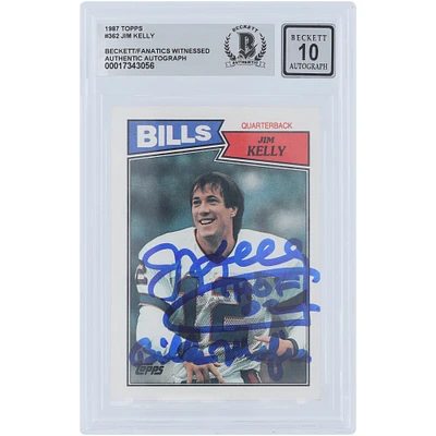Jim Kelly Buffalo Bills Autographed 1987 Topps #362 Beckett Fanatics Witnessed Authenticated 10 Rookie Card with "HOF 02" & "Bills Mafia" Inscriptions