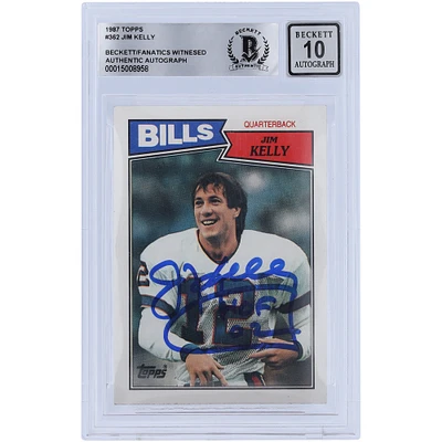Jim Kelly Buffalo Bills Carte de recrue autographiée Topps #362 Beckett de 1987 avec inscription « HOF 02 » et témoin des fanatiques
