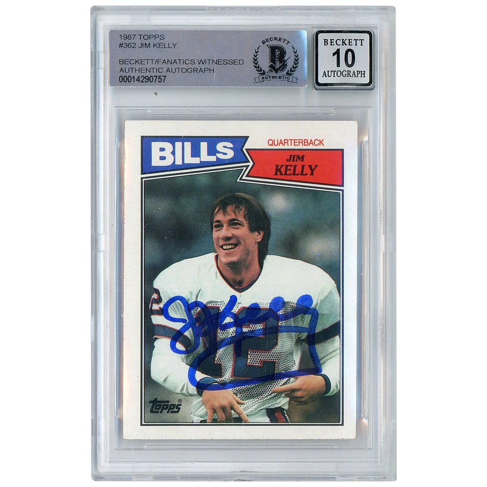 Jim Kelly Buffalo Bills Carte de recrue autographiée Topps #362 Beckett 1987 Fanatics Witnessed Authenticated 10 Rookie
