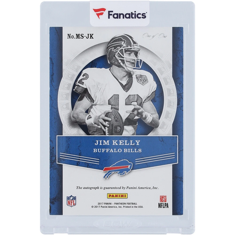 Carte Panini Pantheon Platinum #MS-JK #1/1 2017 autographiée par Jim Kelly Buffalo Bills