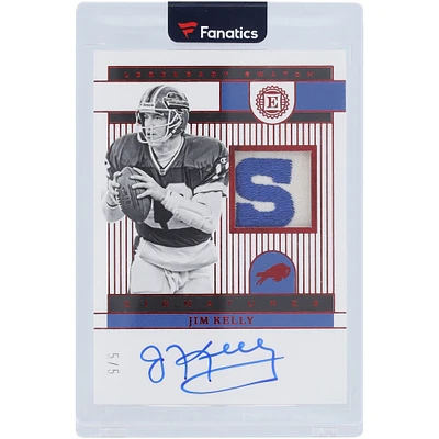 Carte Panini 2022 signée Jim Kelly Buffalo Bills, carte légendaire Ruby, relique bicolore « S » #LSS-JK #5/5