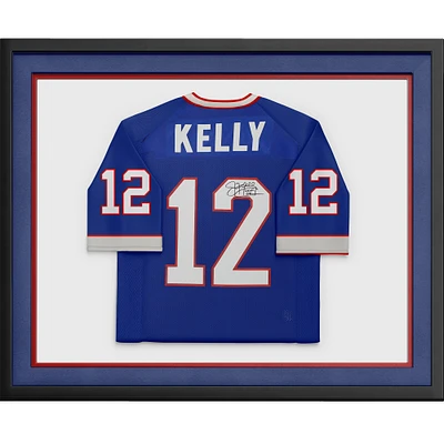 Maillot authentique bleu autographié par Jim Kelly des Buffalo Bills avec inscription « HOF 02 »