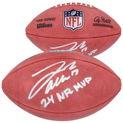 Ballon de football Wilson Duke dédicacé par Josh Allen, Buffalo Bills, en couleur, avec l'inscription « 24 NFL MVP »