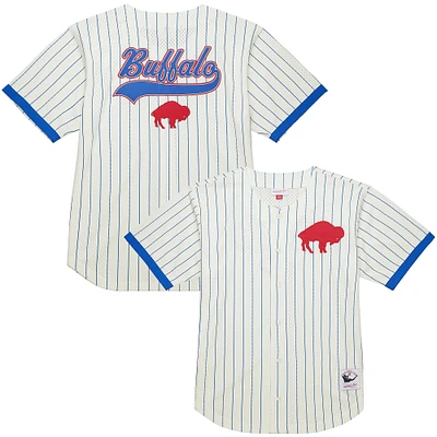 Haut en maille boutonné complet avec logo vintage Buffalo Bills de Mitchell & Ness pour homme, crème