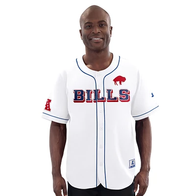 Maillot de baseball vintage à boutons complets pour homme, blanc, relais Buffalo Bills