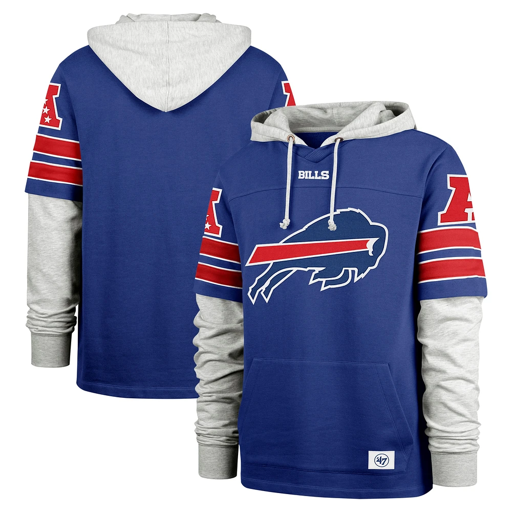 Men's '47 Royal Buffalo Bills Double Header Blitz Cornerback Pullover Hoodie