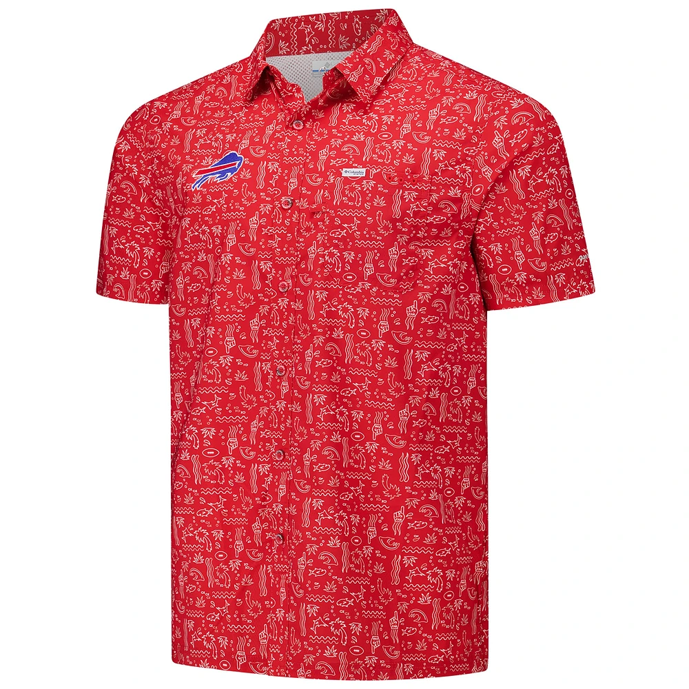 Men's Columbia PFG Red Buffalo Bills Super Slack Tide Omni-Wick Button-Up Shirt