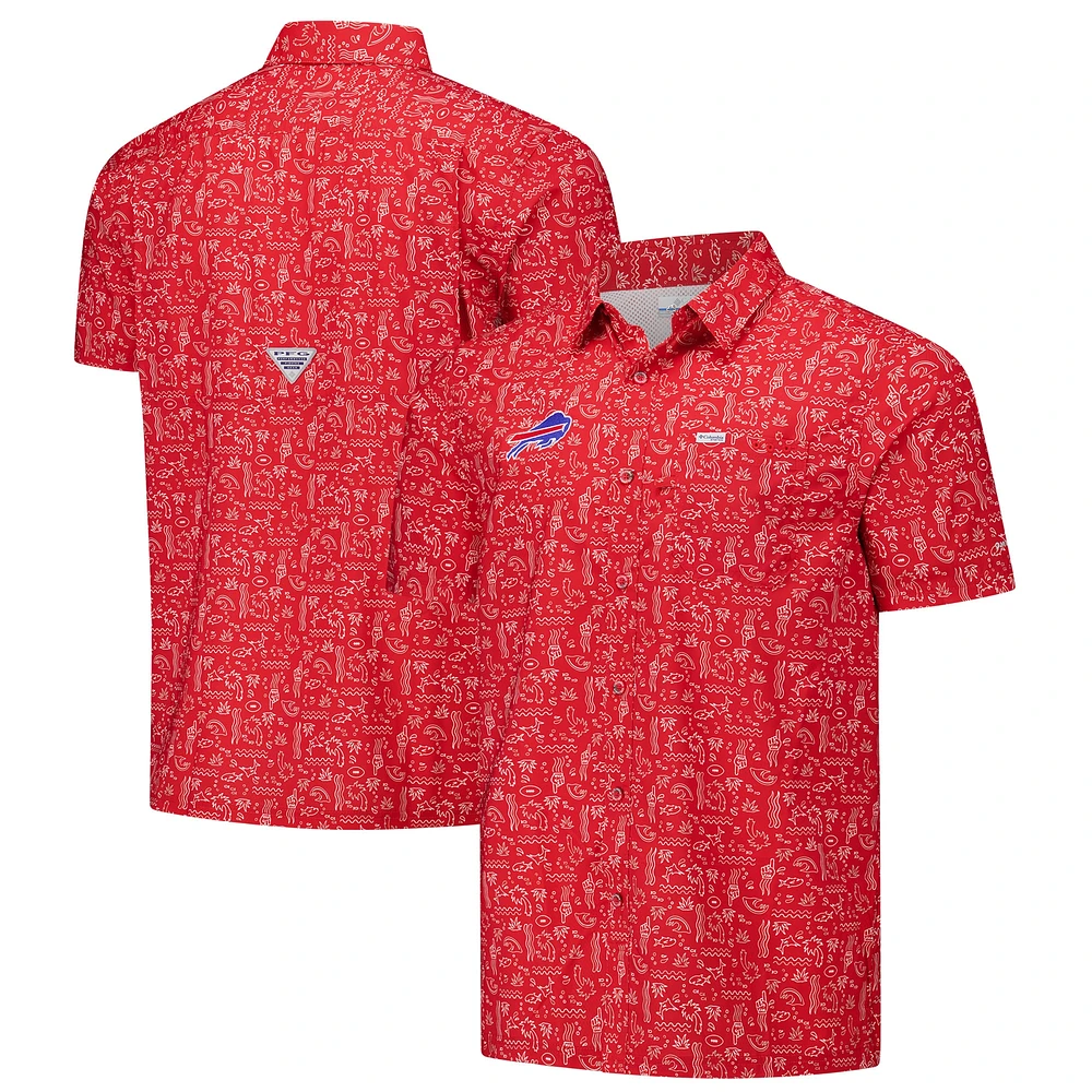 Chemise boutonnée Columbia PFG Red Buffalo Bills Super Slack Tide Omni-Wick pour homme