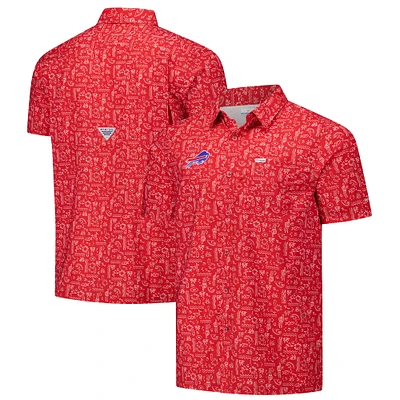 Men's Columbia PFG Red Buffalo Bills Super Slack Tide Omni-Wick Button-Up Shirt