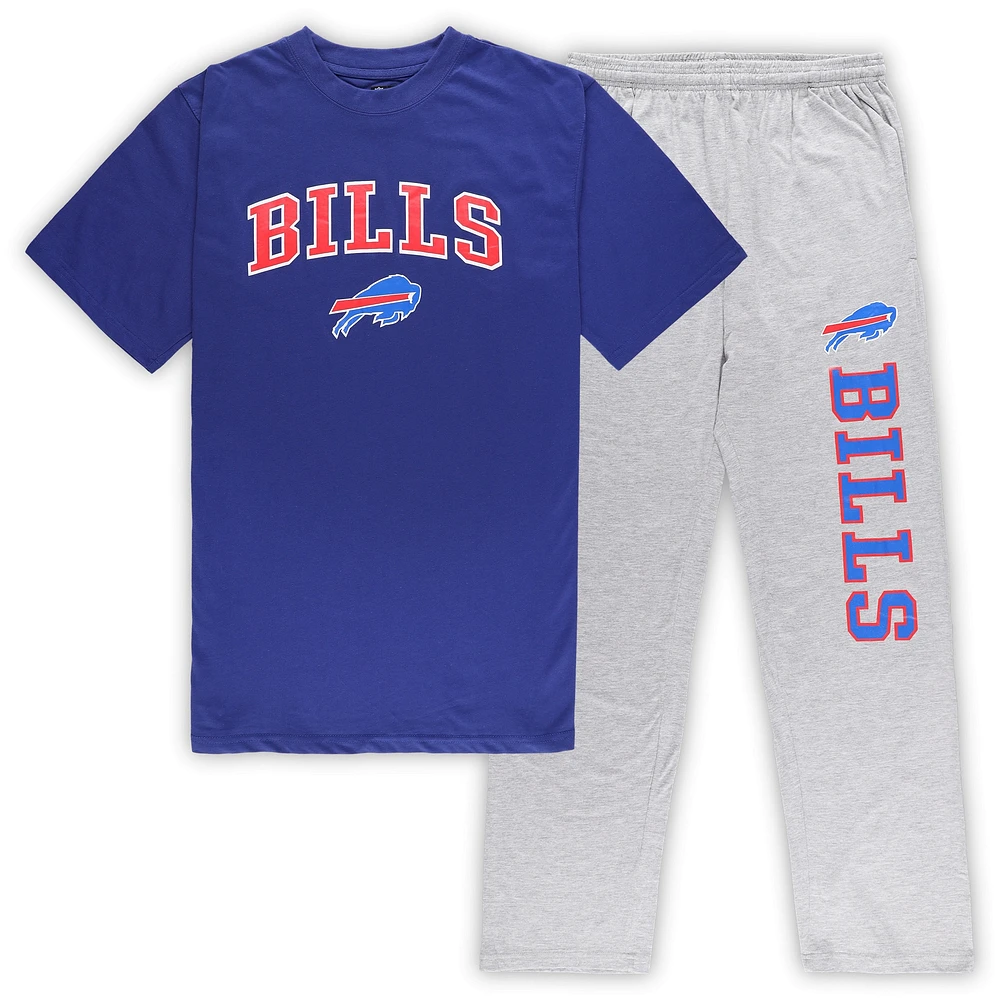 Men's Concepts Sport Royal/Heather Gray Buffalo Bills Big & Tall T-Shirt Pants Sleep Set