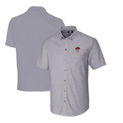 Buffalo Bills Cutter & Buck Throwback Logo Big Tall Stretch Oxford Button-Down Short Sleeve Shirt - Charcoal