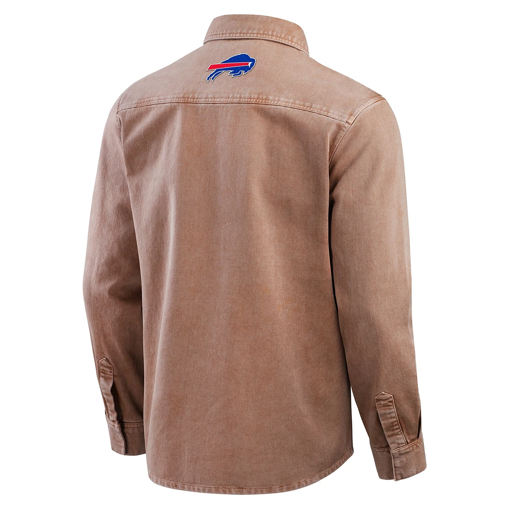 Men's Darius Rucker Collection by Fanatics Brown Buffalo Bills Garment Dyed Long Sleeve Full Snap Shirt