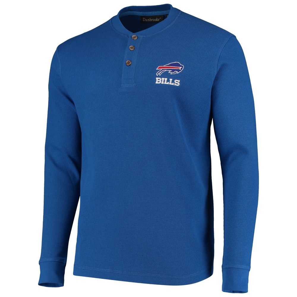 Men's Dunbrooke Royal Buffalo Bills Logo Maverick Thermal Henley Long Sleeve T-Shirt