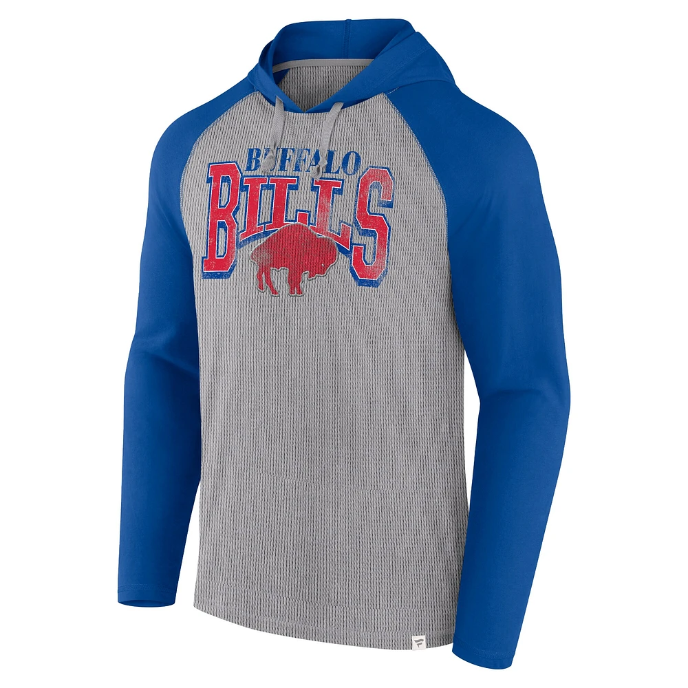 T-shirt à capuche manches longues Fanatics gris/Royal Buffalo Bills pour hommes